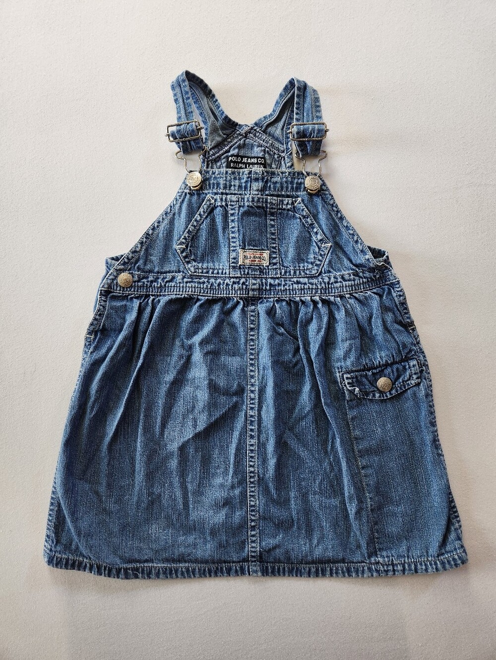 Vintage Kids Polo Ralph Lauren Denim Overalls Dress Sz 3T